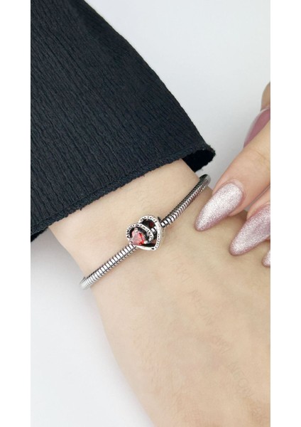 Kalp, Zirkon Taş, Sonsuz Aşk, Pan Bileklik için Çelik Charm 19 Gümüş Renk (BİLEKLİK DAHİL DEĞİL!!)