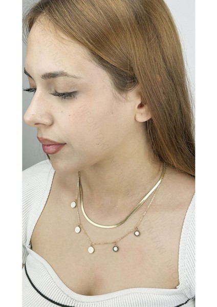 İtalyan Zincirli, Roma Rakamlı, İkili Paslanmaz Çelik Kolye 398, Altın Renk fiyatları