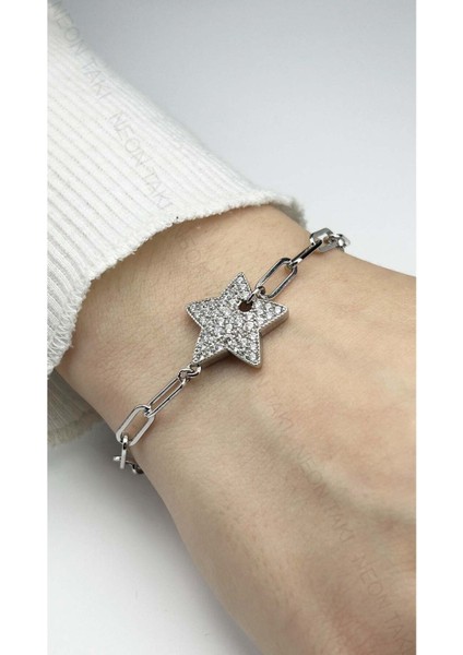 Zirkon Taşlı, Gümüş Kaplama, Yıldız , Paslanmaz Bileklik 477, Gümüş Renk fiyatları