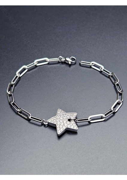 Zirkon Taşlı, Gümüş Kaplama, Yıldız , Paslanmaz Bileklik 477, Gümüş Renk modelleri