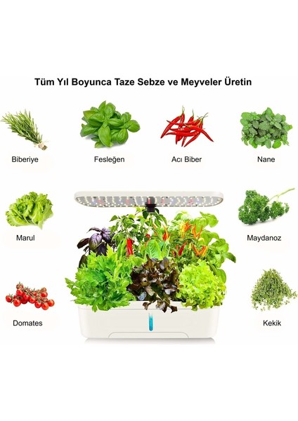 Hidroponik Topraksız 12 Bölmeli Bitki Yetiştirme Kiti 3 Mod 139 LED Tam Spekturumlu Bahçe Kiti modelleri