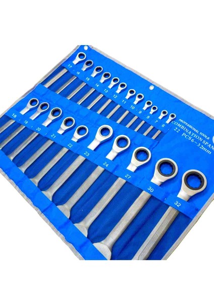 22 Parça 6125 6-32 mm Cırcır Kombine Anahtar Takımı (Bez Çanta) Cıvata Sıkma Sökme Araç Anahtar Seti modelleri