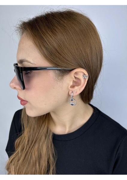 Zirkon Taşlı, Göz Figürlü, Platinyum Kaplama Paslanmaz Küpe 456, Gümüş Renk fiyatları