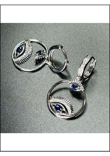 Zirkon Taşlı, Göz Figürlü, Platinyum Kaplama Paslanmaz Küpe 456, Gümüş Renk modelleri