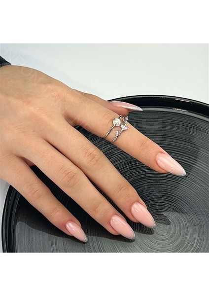 Zirkon Taşlı, Incili, Paslanmaz Çelik Yüzük 99, Gümüş Renk, Ayarlanabilir