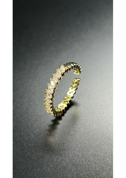 Zirkon Taş, Altın Kaplama Çelik Yüzük 171, Altın Renk, Ayarlanabilir