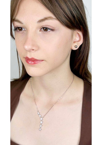 Zirkon Taşlı Yıldızlı Y kolye, Paslanmaz Çelik Kolye 408, Gümüş Renk fiyatları