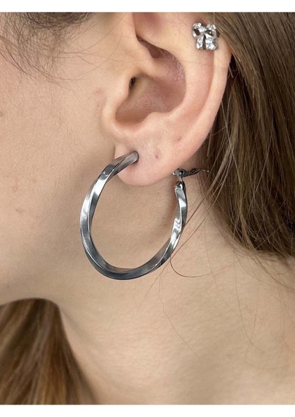 Burgu, Halka Model, Paslanmaz Çelik Küpe 371, Gümüş Renk