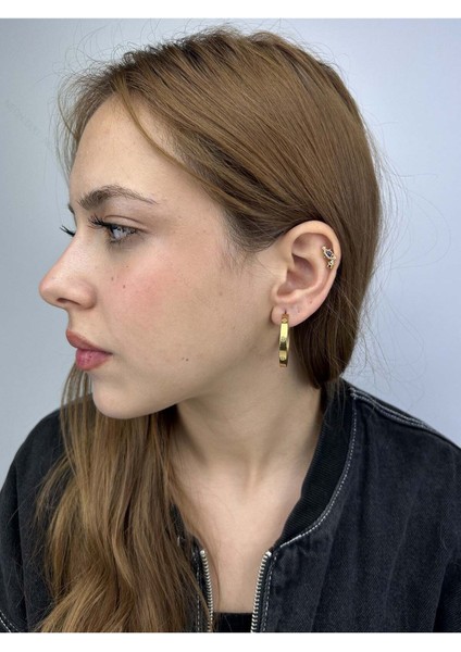 Zirkon Taşlı, Tiff Model, Halka Model, Paslanmaz Çelik Küpe 440, Altın Renk fiyatları