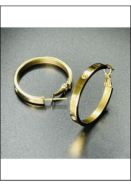 Zirkon Taşlı, Tiff Model, Halka Model, Paslanmaz Çelik Küpe 440, Altın Renk modelleri