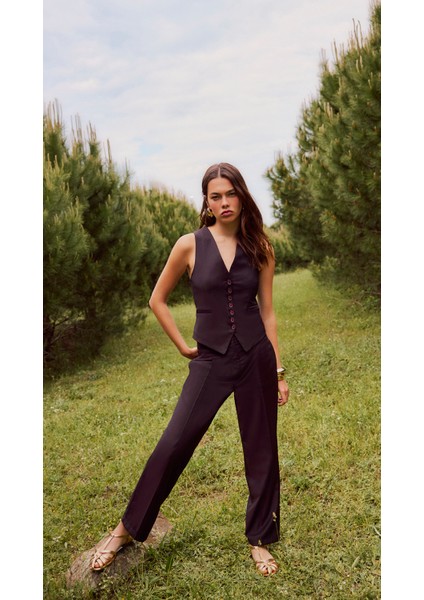 Frida - Pens Detaylı Yüksel Bel Pantolon