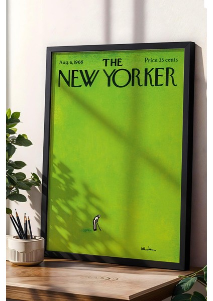 The New Yorker Çerçeveli Tablo August 6 1966 - William Steing Golf Sahası Tablosu