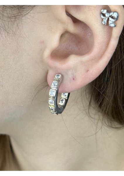 Zirkon Taşı, Halka Model, Küpe 179, Kasa Gümüş Renk