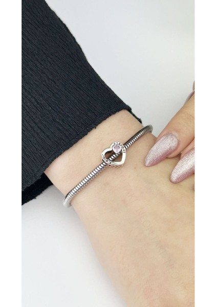 Kalp Zirkon Taşlı Ve Sonsuz Aşk, Pan Bileklik Çelik Charm 4, Gümüş Renk (BİLEKLİK DAHİL DEĞİLDİR!!)