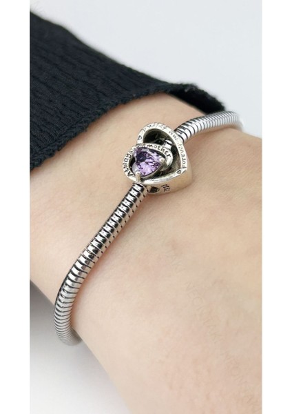 Kalp, Mor Zirkon Taşlı Sonsuz Aşk Pan Bileklik için Çelik Charm 15 Gümüş Renk, BİLEKLİK DAHİL DEĞİL fiyatları