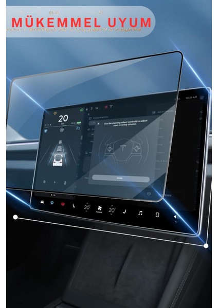 Tesla Model Y Juniper 2025 Parmak İzi Önleyici Sert Cam Ekran Koruyucu Ön ve Yolcu Ekranı İçin 2in1 (Ön 15,4"/Arka 8)" Dokunmatik Ekran Temperli Cam Koruyucu