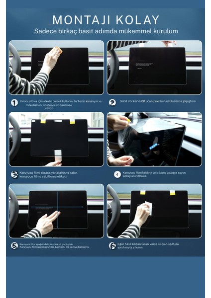 Tesla Model Y Juniper 2025 Parmak İzi Önleyici Sert Cam Ekran Koruyucu Ön ve Yolcu Ekranı İçin 2in1 (Ön 15,4"/Arka 8)" Dokunmatik Ekran Temperli Cam Koruyucu