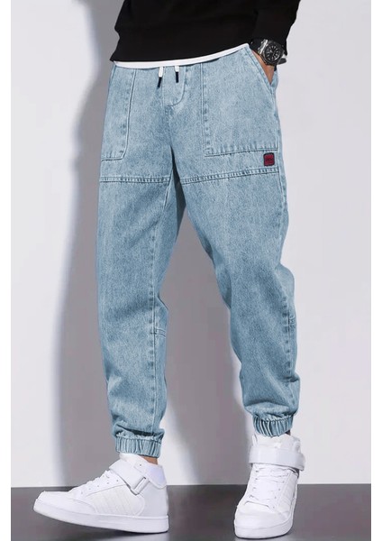 Erkek Mavi Beli ve Paçası Lastikli Regular Fit Rahat Kesim Jean Denim Kot Pantolon RF0483 fiyatları
