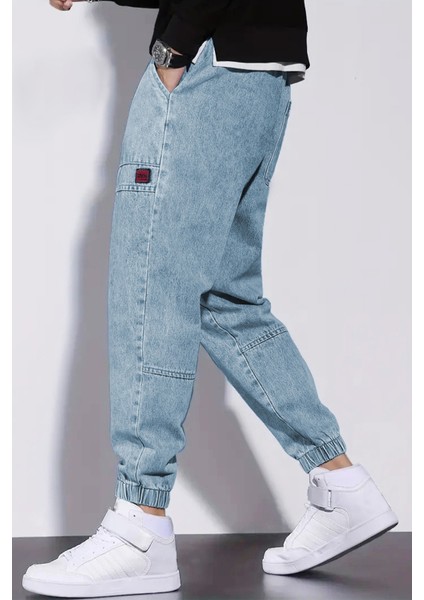 Erkek Mavi Beli ve Paçası Lastikli Regular Fit Rahat Kesim Jean Denim Kot Pantolon RF0483 modelleri