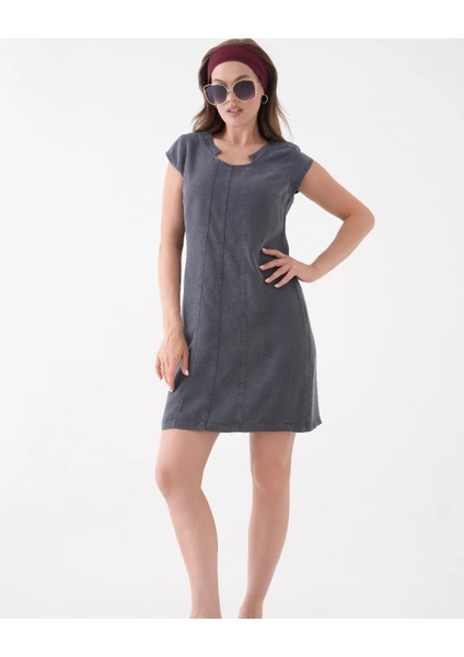 Tencel Kumaş Antrasit Kadın Elbise