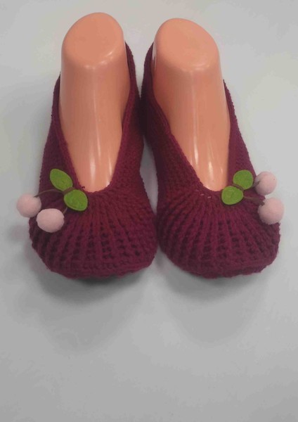 Kiraz Detaylı El Örgüsü Bayan Babet modelleri