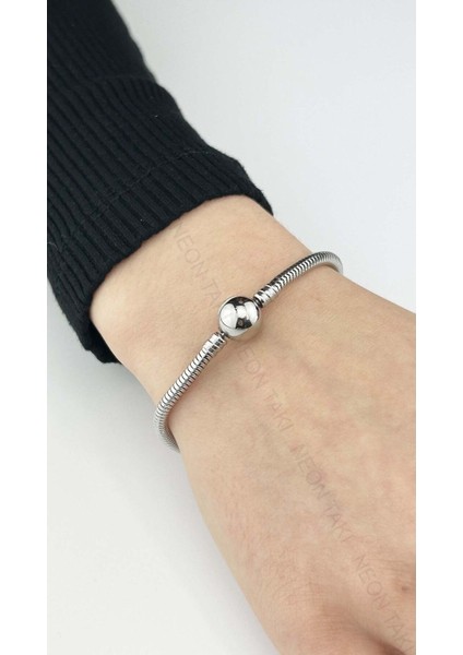 Charm Taşıyıcı, Paslanmaz Çelik, Pan Bileklik 141, Küre Klipsli, 17cm, Gümüş renk fiyatları