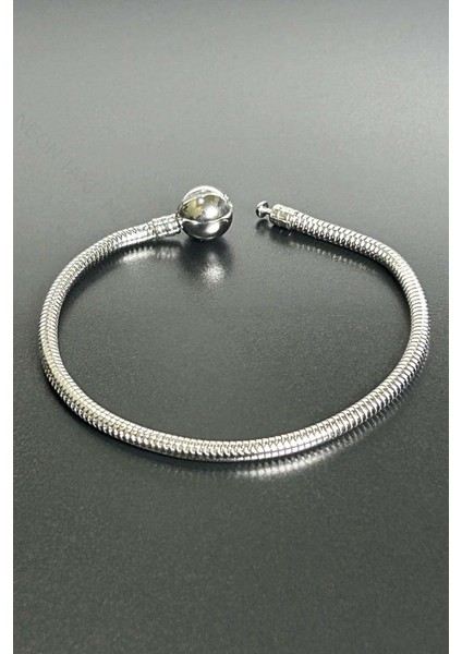 Charm Taşıyıcı, Paslanmaz Çelik, Pan Bileklik 141, Küre Klipsli, 17cm, Gümüş renk modelleri