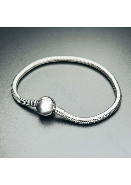 Charm Taşıyıcı, Paslanmaz Çelik, Pan Bileklik 141, Küre Klipsli, 17cm, Gümüş renk fırsatları