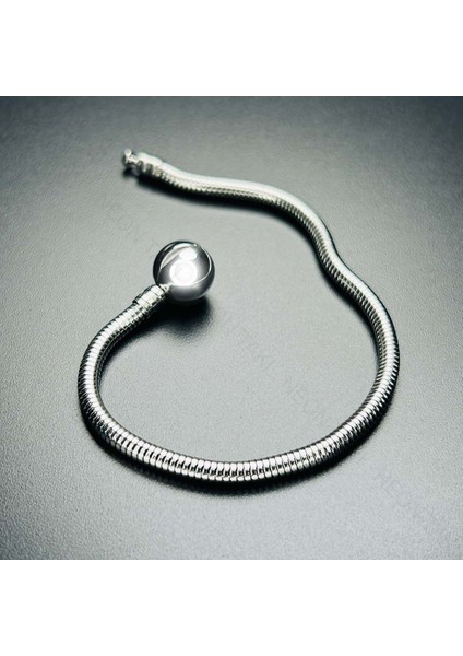 Charm Taşıyıcı, Paslanmaz Çelik, Pan Bileklik 141, Küre Klipsli, 17cm, Gümüş renk indirimleri