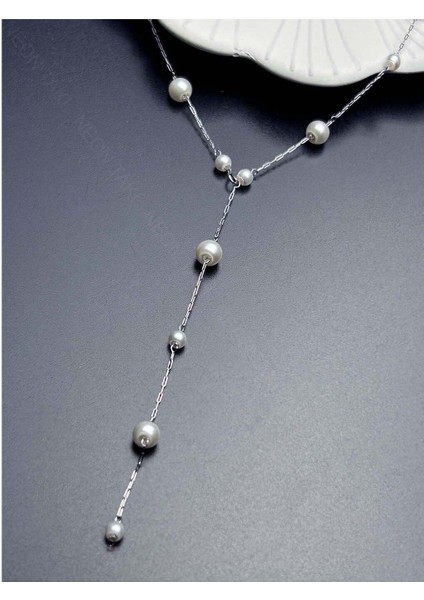 Sallantılı, İncili Paslanmaz Çelik Kolye 364, Gümüş Renk modelleri