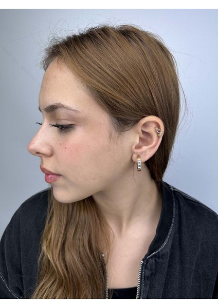 Zirkon Taşlı, Halka Model, Paslanmaz Çelik Küpe 38, Altın Renk fiyatları