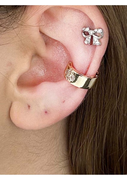 Zirkon Taşlı, Kulak Kıkırdak Bölgesi Küpe 329, Altın Renk