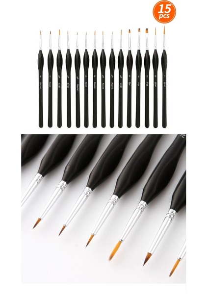 15 Parça Detay Boya Fırça Seti Akrilik Sulu Boya Yağlı Boya Için Uygun Silindir Çantalı