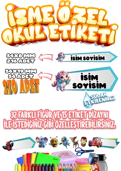 Okul Etiketi Kalem Defter Etiketi Özel Isim Yazılabilen Etiket Seti SET02