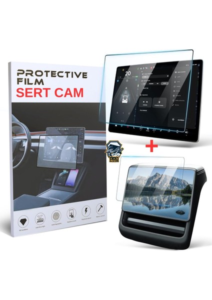 Tesla Model Y Juniper 2025 Parmak İzi Önleyici Sert Cam Ekran Koruyucu Ön ve Yolcu Ekranı İçin 2in1 (Ön 15,4"/Arka 8)" Dokunmatik Ekran Temperli Cam Koruyucu