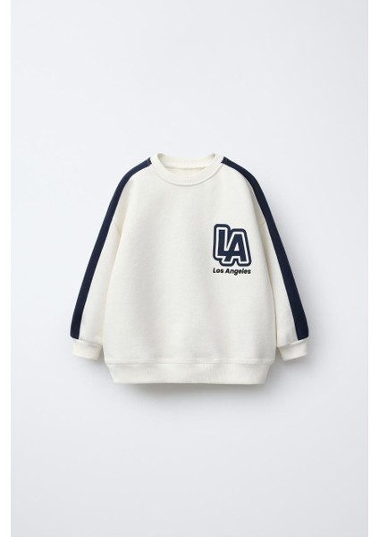 Erkek Çocuk Pamuklu Beyaz La Baskılı Sweatshirt Eşofman Alt-Üst Takım fiyatları