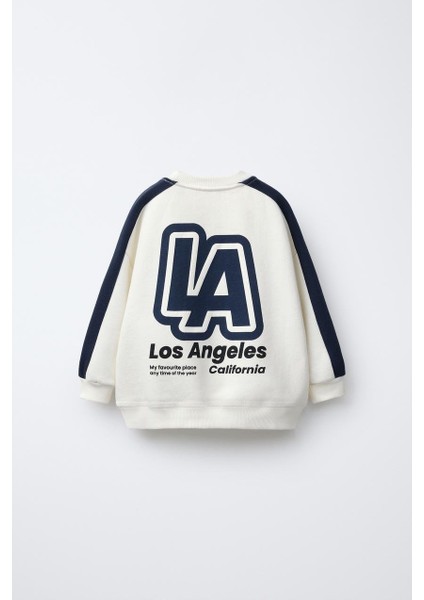 Erkek Çocuk Pamuklu Beyaz La Baskılı Sweatshirt Eşofman Alt-Üst Takım modelleri