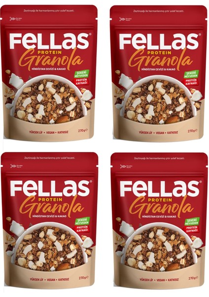 Vegan Protein Granola Hindistan Cevizi & Kakao 270 gr x 4 Adet