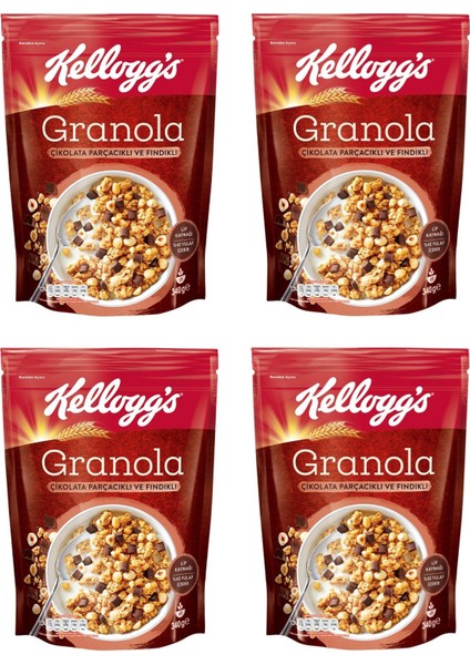 Granola Çikolata Parçacıklı ve Fındıklı 340 gr x 4 Adet