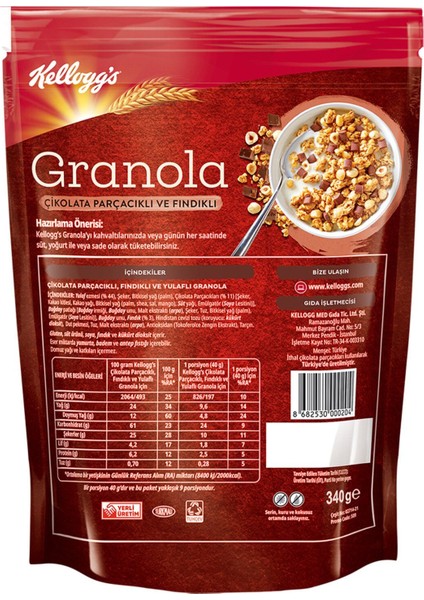 Granola Çikolata Parçacıklı ve Fındıklı 340 gr x 4 Adet modelleri