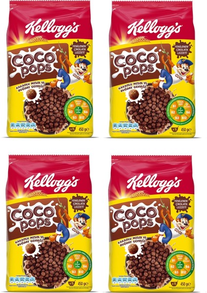 Coco Pops Kakaolu Mısır ve Buğday Gevreği 450 gr x 4 Adet