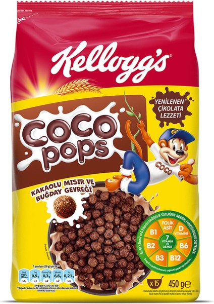 Coco Pops Kakaolu Mısır ve Buğday Gevreği 450 gr x 4 Adet fiyatları