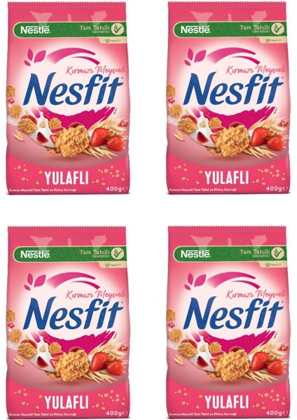 Nesfit Kırmızı Meyveli Tam Tahıl ve Pirinç Gevreği 400 gr x 4 Adet