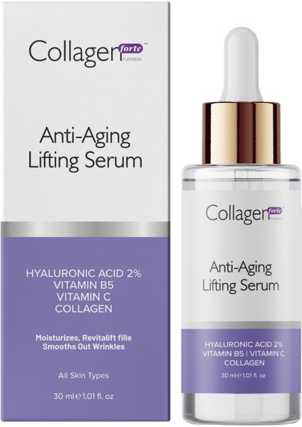 Colagen Forte Platinum Hyaluronik Asit Serum 30ML, Kolajen Içerikli, Vitamin B5, C Vitamini
