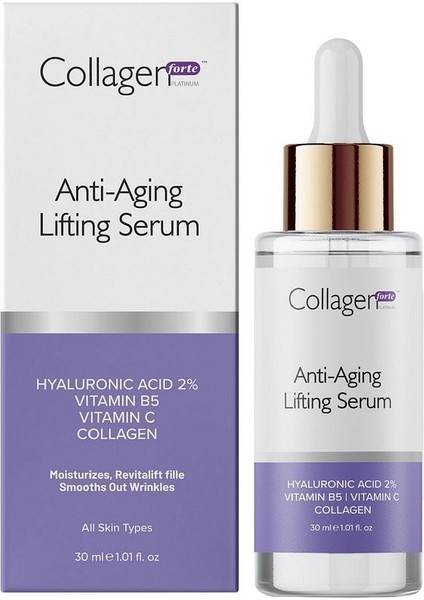 Colagen Forte Platinum Hyaluronik Asit Serum 30ML, Kolajen Içerikli, Vitamin B5, C Vitamini