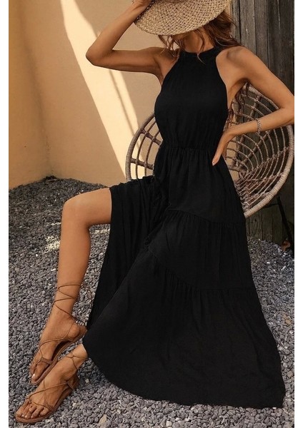 Kadın Kolsuz Halter Yaka Beli Lastiklidesenli Mikro Elbise modelleri