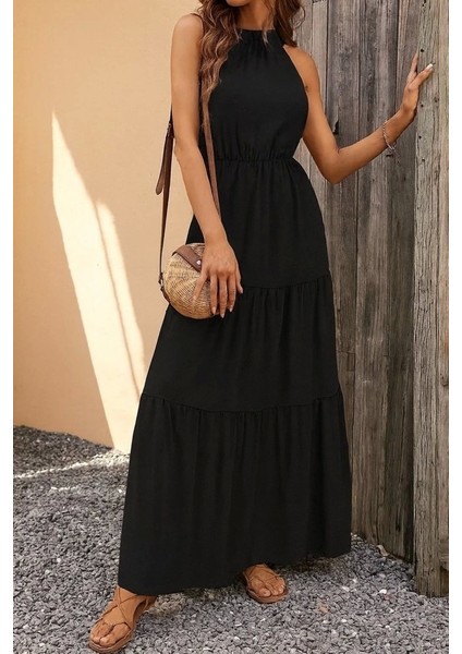 Kadın Kolsuz Halter Yaka Beli Lastiklidesenli Mikro Elbise fırsatları