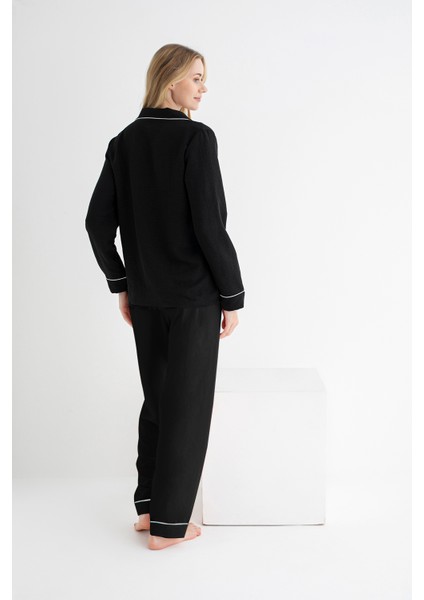 Kadın Aerobin Pijama Takımı – Siyah & Açık Pembe, Düğmeli Cep ve Biyeli Manşet Detaylı indirimleri