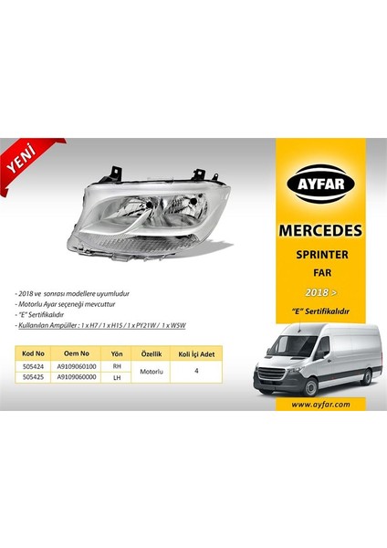 -505424 - Far Motorlu Sağ Sprinter 18>