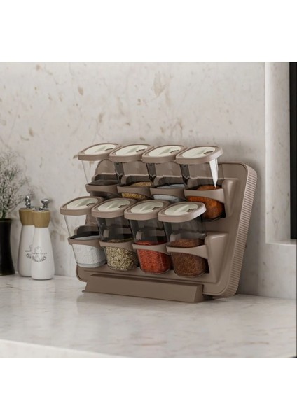 8’li Asmalı Kendinden Yapışkanlı Tezgah Üstü Stantlı Döner Kapaklı Baharatlık Seti fiyatları